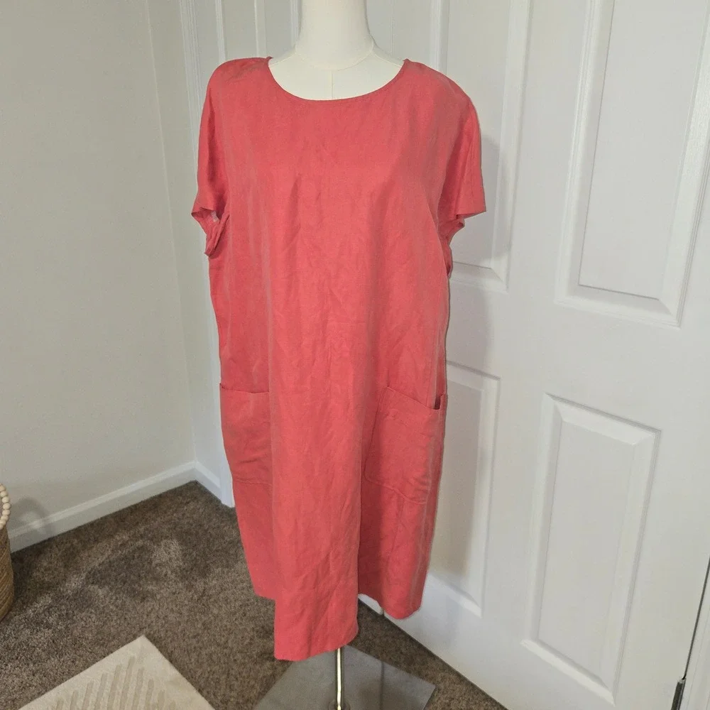 J. Jill Dress & Jacket Set Women XL/L Petite Coral Silk Linen 2 Piece Co-ord